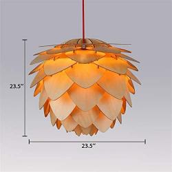 RUNNUP North Europe Designer Pinecone Suspension Light Woody Pendant Light Flying Saucer Shape Ceiling Fixtures Hanging Lighting Lamp for Bedroom Balcony Dining Room, 23