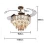 42'' Crystal Ceiling Fan with Light Retractable-Blade Fan Chandelier with Remote Control, Modern Ceiling Fan Lamp with LED Light Fixture for Decorate Living Room Dining Room Bedroom(Style 1)