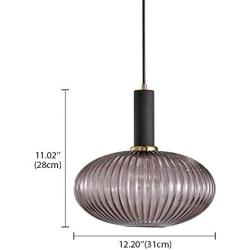 LITFAD Ribbed Glass Geometric Hanging Light Simplicity Single Light Chandelier in Brass Finish Modern Pendant Light Fixture for Hallway Dining Room Coffee Shop Restaurants Living Rooms - C-Smoke Gray