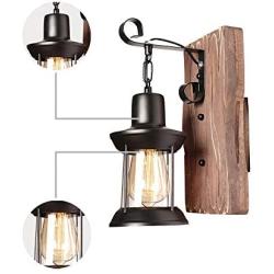 Rustic Wooden Wall Light Fixtures Industrial Metal Indoor Black Wall Sconce Vintage Style Restaurant Bedroom Farmhouse Lamp