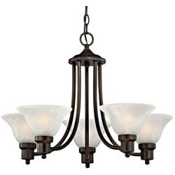 Design Classics Lighting Modern Style Bronze Hanging 5 Light Chandelier with Alabaster Glass Shades