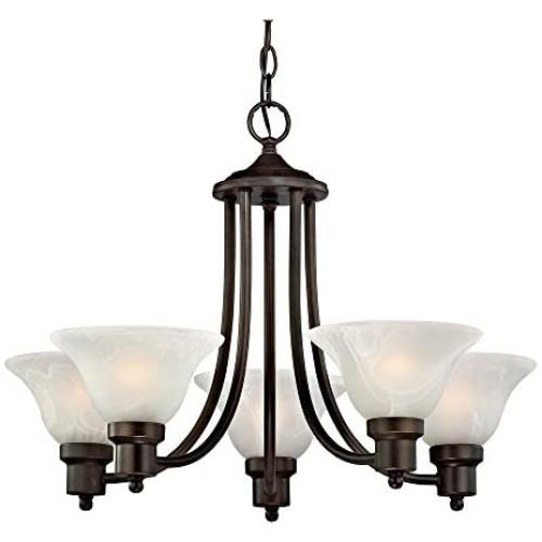 Design Classics Lighting Modern Style Bronze Hanging 5 Light Chandelier with Alabaster Glass Shades