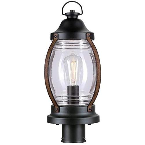 Westinghouse Lighting 6578800 Canyon Rustic One-Light Outdoor Post Top Light Fixture Textured Black and Barnwood Finish, Clear Glass