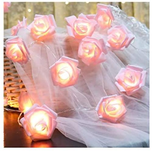 Fantasee LED Pink Rose Flower String Lights Battery Operated for Wedding Home Party Birthday Festival Indoor Outdoor Decorations Large Rose Flower Diameter 6cm (6.6ft 20LED, Pink Rose Warm Lights)