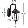 Bellagio Traditional Outdoor Wall Light Fixture Black 16.5'' Hammered Glass for Exterior Porch Patio - John Timberland