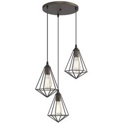 Zeyu 3-Light Cluster Pendant Light, Industrial Chandelier Hanging Light for Kitchen Dining Room, Oil Rubbed Bronze Finish with Metal Cage Shade, ZY04-3 ORB