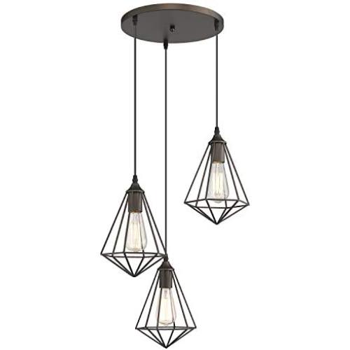 Zeyu 3-Light Cluster Pendant Light, Industrial Chandelier Hanging Light for Kitchen Dining Room, Oil Rubbed Bronze Finish with Metal Cage Shade, ZY04-3 ORB
