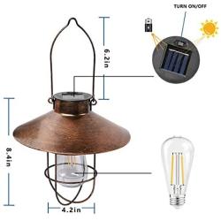 pearlstar Solar Lantern Outdoor Hanging Light Rustic Solar Lamp with Warm White Edison Bulb Design for Garden Yard Patio Porch Decor(Copper,)