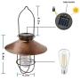 pearlstar Solar Lantern Outdoor Hanging Light Rustic Solar Lamp with Warm White Edison Bulb Design for Garden Yard Patio Porch Decor(Copper,)