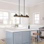 LALUZ Farmhouse Chandelier Light Fixture 3-Light Wood Pendant Light Island Light Fixtures with Seeded Glass for Dining Room, Kitchen, Foyer, 25.6”L x 63''