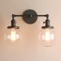 Pathson Vintage 2 Light Wall Sconce, Industrial Bathroom Vanity Lights with Globe Shade, Double Wall Lamp Fixtures for Living Room Bedroom (Matte Black)