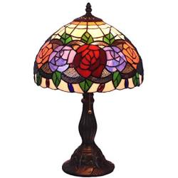 Tiffany Style Table Lamps Roses Flora Desk Light 18 Inches Tall Stained Glass 12 Inches Wide Lamp Shade Vintage Antique Accent Lamp for Living Bedside Room Coffee College Dorm