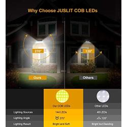 JUSLIT Solar Lights Outdoor, 144 COB LEDs Motion Sensor Light, 2 Modes Wireless Security Wall Lighting W/ 270° Wide Angle, IP65 Waterproof for Patio, Garden, Deck, Porch, Pathway, Garage (MAX 1PK)