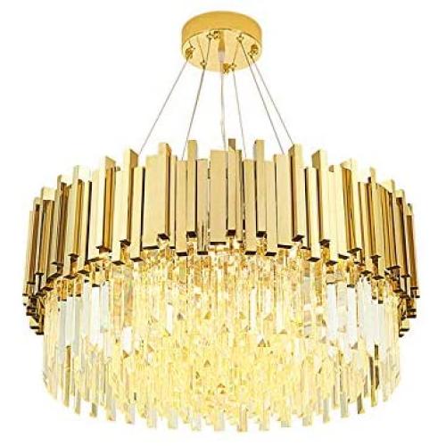 BAYCHEER Crystal Chandelier Round Hanging Lamps 8 Lights Pendant Light Fixture Elegant Ceiling Light Fixture for Dinner Room, Bathroom Bedroom 23.5inch in Brass