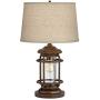 Andreas Industrial Table Lamp with Nightlight and USB Port Brown Metal Oatmeal Fabric Tapered Drum Shade Antique LED Edison Bulb for Living Room Bedroom Bedside Nightstand Office - Franklin Iron Works