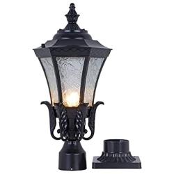 GYDZ Vintage Outdoor Post Mount Light,21H Pier Mount Post Light Outdoor for Villa Or Garden Backyard, Victorian Light Fixture in Oil-Rubbed Black with Water Ripple Glass