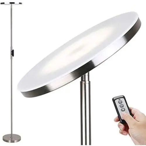 Floor Lamp,30W/2400Lumes Sky LED Modern Torchiere 3 Color Temperatures Super Bright Floor Lamps-Tall Standing Pole Light with Remote & Touch Control for Living Room,Bed Room,Office ,Brushed Nickel