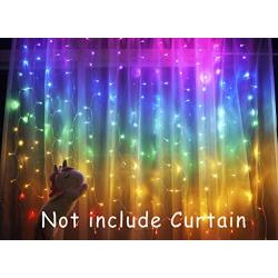 LED Rainbow String Curtain Lights with Dimmer Switch, USB Rainbow Fairy Icicle lights for Girls Room, Teen Room, Bedroom Decor, Mermaid & Unicorn Room Décor, Birthday,Party, Christmas Décor,Wall Decor