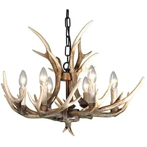 Resin Antler Chandelier ,6 Light Deer Antler Chandelier Vintage Style for Living Room Dining Room Cafe Kitchen Bar Entry etc American Countryside Deer Horn Ceiling Lights BN1055-6(Brown)