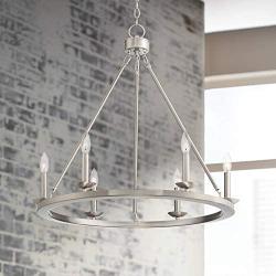 Myland Brushed Nickel Wagon Wheel Chandelier 27'' Wide Modern 6-Light Fixture for Dining Room House Foyer Kitchen Island Entryway Bedroom - Franklin Iron Works