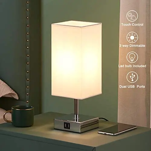 Touch Control Table Lamp, Kakanuo Touch Bedside Lamp with 2 USB Charging Ports, 3 Way Dimmable Touch Desk Lamp for Bedroom, Nightstand, Living Room and Office, LED Bulb Included Touch Control Table Lamp, Kakanuo Touch Bedside Lamp with 2 USB Charging Ports, 3 Way Dimmable Touch Desk Lamp for Bedroom, Nightstand, Living Room and Office, LED Bulb Included