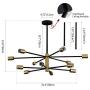 Modern Sputnik Chandelier, KAISITE Black and Gold Chandelier with 3 Spare Rod and Universal Joints, Mid Century Slope Mounted Pendant Light for Kitchen Dining Room Living Room Bedroom.12-Lights