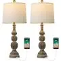 BOBOMOMO 27.75 USB Table Lamp with Charging Port Set of 2 Antique Retro Nightstand Lamp for Bedroom Living Room Resin Classic Bedside Washed Brown Desk Lamps with White Fabric Shade BOBOMOMO 27.75 USB Table Lamp with Charging Port Set of 2 Antique Retro Nightstand Lamp for Bedroom Living Room Resin Classic Bedside Washed Brown Desk Lamps with White Fabric Shade