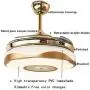 Modern 42 Bluetooth Ceiling Fan Light 7-Colorful LED and Remote Control and High Speaker APP Music Player ABS Retractable 4-Blades Fan Light for Dining Room/Living Room/Bedroom