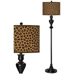 Modern Floor Lamp Black Bronze Safari Cheetah Printed Giclee Pattern Drum Shade for Living Room Reading Bedroom Office - Giclee Glow