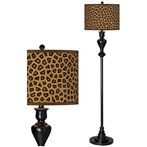 Modern Floor Lamp Black Bronze Safari Cheetah Printed Giclee Pattern Drum Shade for Living Room Reading Bedroom Office - Giclee Glow