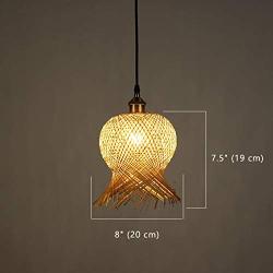 LITFAD Coffee Shop Lantern Ceiling Hanging Light Rattan Antique Style Single Light Pendant Light Bamboo LED Pendant Lamp with Adjustable Cord for Dining Room Living Room Restaurant