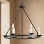 Bestier Wagon Wheel Chandelier 6 Lights Farmhouse Light Fixture Black Metal Finish 26'' Rustic Kitchen Island Dining Pendant Lighting