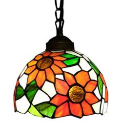 LITFAD Elegant Tiffany Style Pendant Light with Oversize Sunflower Pattern One-Light LED Ceiling Hanging Pendant Lamp Chandelier for Kitchen Island Dining Room Restaurant - B