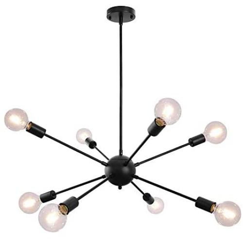 Sputnik Chandelier 8 Lights Black Modern Ceiling Lamp Industrial Light Fixture Vintage Pendant Lighting for Dining Room Kitchen Living Room Bedroom