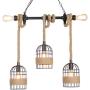 Retro Rope Pendant Light, RIFNY DIY Adjustable Height Hanging Lamp Vintage Chandelier Steel and Wood Inc, Industrial Ceiling Light for Dining Room Living Room Kitchen Cafe Bar (5 E27 Socket)