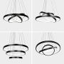 Modern Black LED Chandelier with 3-Ring Black Adjustable Hanging Pendant Light Ceiling Light Fixtures for Living Dining Room Kitchen Bedroom (16 inches Chandelier) - Cool Light, 6000K,56W