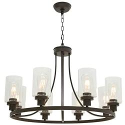 MELUCEE 8 Lights Large Farmhouse Chandelier Wagon Wheel, Industrial Island Lights for Kitchen Oil Rubbed Bronze Finish, Dining Room Lighting Fixtures Hanging