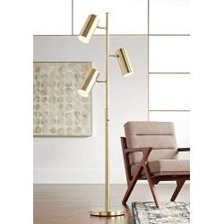 Canasta Modern Floor Lamp 3 Light Tree Satin Brass Adjustable Shade for Living Room Reading Bedroom Office - Possini Euro Design