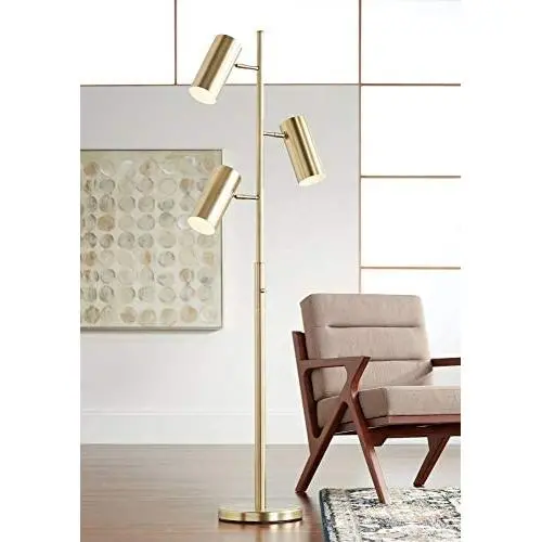 Canasta Modern Floor Lamp 3 Light Tree Satin Brass Adjustable Shade for Living Room Reading Bedroom Office - Possini Euro Design