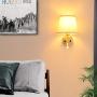 Led Modern Interior Hardwired Wall Sconce White Fabric Shade, 2 Switch Double Night Light Sources e26 Bedroom Decorative Lamp Fixture, Desk Gooseneck Rotatable Reading Lighting for Living Room Decor
