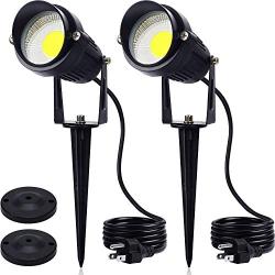 SUNVIE Outdoor Spotlight 5W LED Landscape Lighting 120V AC Waterproof Spot Lights for Yard Landscape Lights 6500K Warm White Flag Spotlight Tree Lawn Garden Lights with US 3-Plug in (2 Pack)…