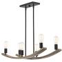 Kira Home Hazel 31.5'' 6-Light Large Rustic Farmhouse Kitchen Island Light Fixture, Curved Smoked Birch Wood Style Frame + Black Finish