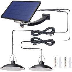 Solar Pendant Light with Dual Head Hanging Shed ,Kyson 32 LED Outdoor Security Lights Auto ON Off for Porch Garage Storage Room Use