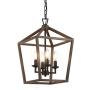 HUESLITE Farmhouse Chandelier, Vintage Foyer Wood Lantern Lighting Fixtures Hanging, 4-Light Pendant Light for Kitchen Island (Wood)