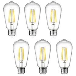 Dimmable Ascher Vintage LED Edison Bulbs, 6W, Equivalent 60W, 700lm, Warm White 2700K, ST58 Antique LED Filament Bulbs, E26 Medium Base, Clear Glass, Pack of 6