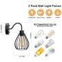 Tipace Rustic Wall Sconces 2 Pack, Industrial Wire Cage Wall Sconce, Black Vintage Wall Light Fixture for Bedroom Farmhouse Kitchen Living Room(Exclude Bulb)
