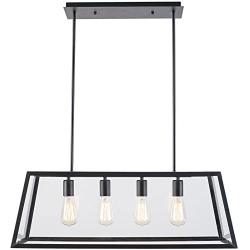 Light Society Morley 4-Light Kitchen Island Pendant, Matte Black Shade with Clear Glass Panels, Modern Industrial Chandelier (LS-C104)