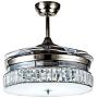 Modern 36inch Invisible Ceiling Fan Light LED Integration 3-Colors and Remote Control ABS Retractable Blades Indoor Silent Running Chandelier Fan for Living room/Bedroom/Restaurant (Silver)
