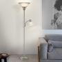 Oneach Ronald Torchiere Floor Lamp with Reading Light Silver Metal Standing Mother/Daughter Torch Lamps with Frosted Glass Shade for Living Room, Bedroom, Nickel Plated Finish