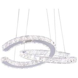 Modern 2 C Rings Crystal Chandelier Lighting LED Pendant Light Fixture Adjustable Stainless Steel Ceiling Hanging Lamp for Dinning Room Living Room Staircase Bedroom(2C Changeable)